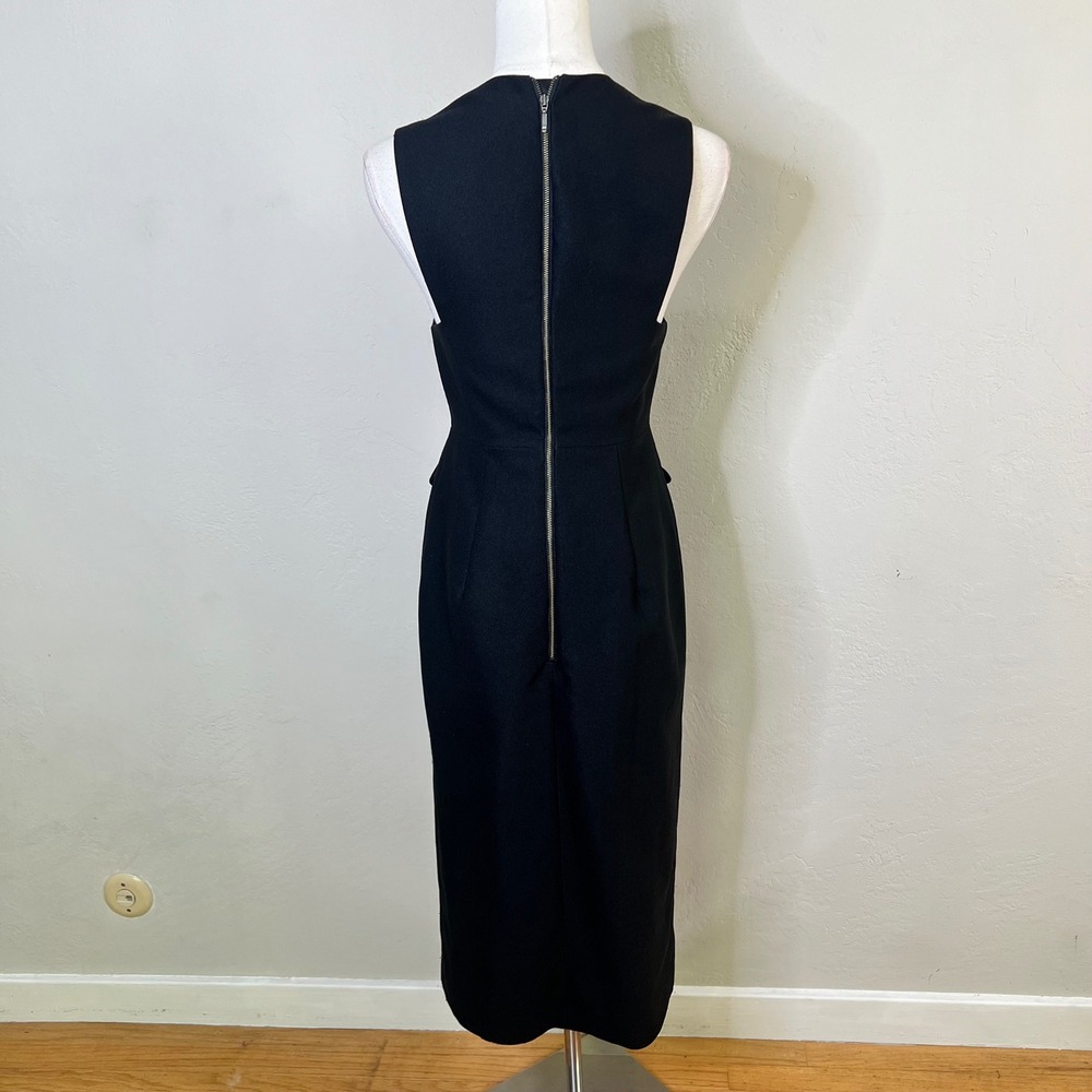 Finders Keepers Black Sleeveless Midi Sheath Dress Size XS Seams Slit Office - Picture 5 of 13